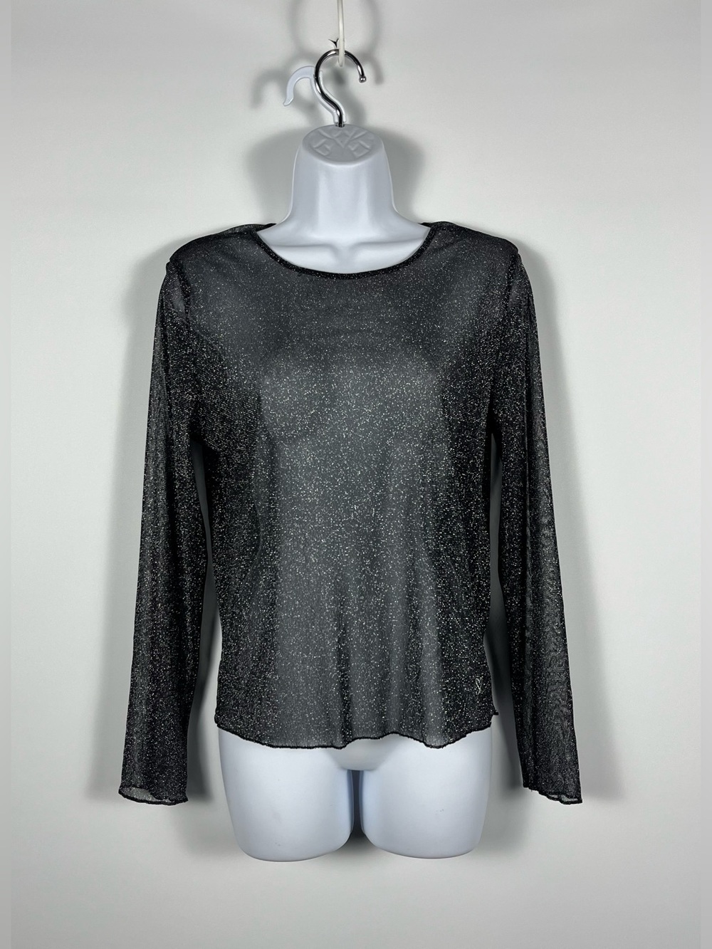 Victoria's Secret Black Metallic Sheer Mesh Long-Sleeve Top Size XS NWT